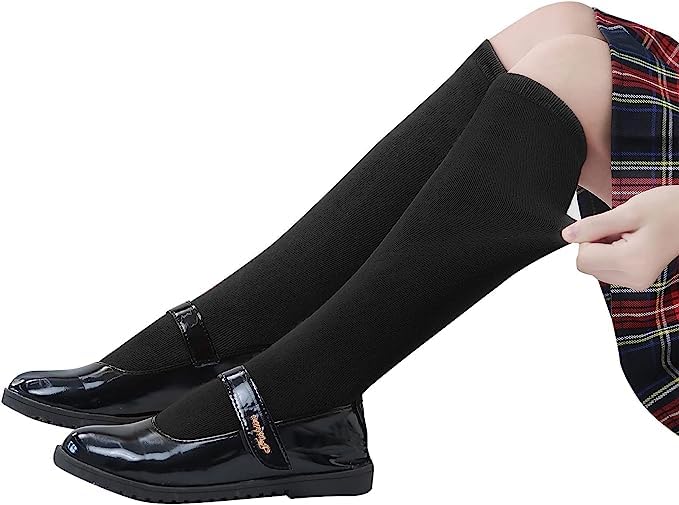 WKLOUYHE 4 Pairs Girls Knee High Socks Cotton School Uniform Socks Kids Soccer Outdoor Long Tube_Pack Of 4(Black,8-9 Years) - Image 5