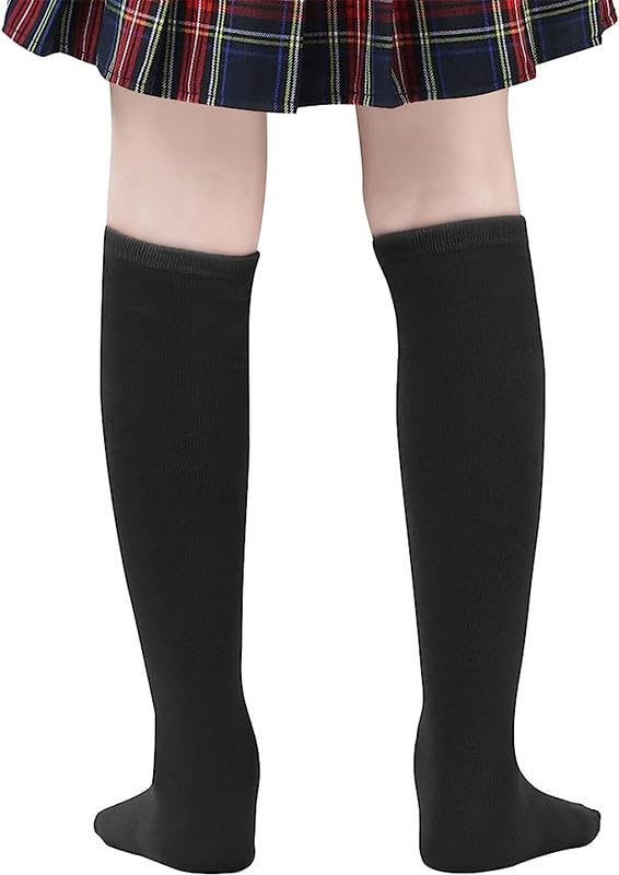 WKLOUYHE 4 Pairs Girls Knee High Socks Cotton School Uniform Socks Kids Soccer Outdoor Long Tube_Pack Of 4(Black,8-9 Years) - Image 4