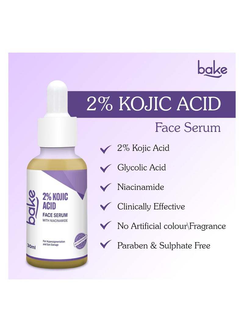 BAKE 2% Kojic Acid Face Serum with 5% Niacinamide & 2% Glycolic Acid for Pigmentation & Dark Spots | For Dark Circles, Tan Removal & Sun Damaged Skin | Skin Brightening & Glowing | 30ml - Image 3