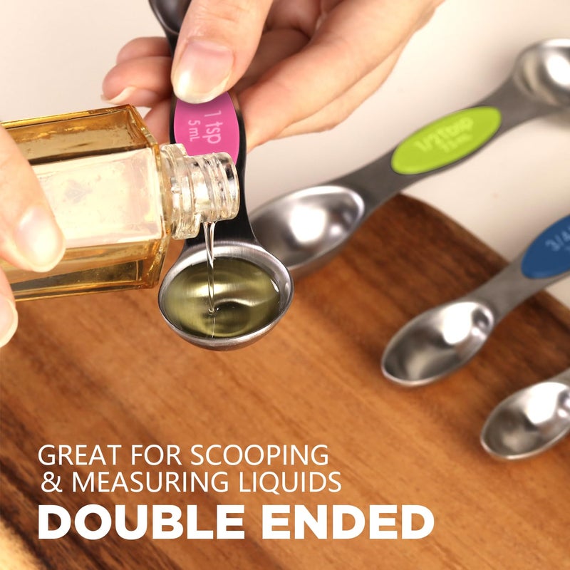 ChefAide Pack of 8 Stainless Steel Magnetic Measuring Spoons Set, Dual Sided, Stackable, Adjustable Teaspoon and Tablespoon Measure Spoon with Leveler, Kitchen Gadgets - Image 5