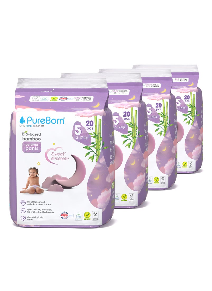 PureBorn Night Pants Size 5 12-17kg Assorted Prints 4 x 20 Diapers  - Image 1