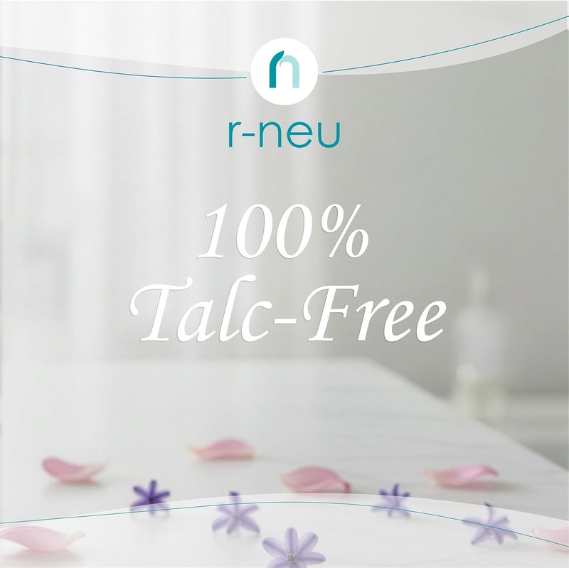 آر-نيو ري-نيو (R-NEU) عبوة من مسحوق تجفيف الجسم للنساء، تحتوي على فوهة رش، خالي تمامًا من التالك، برائحة أوراق الورد الأنيقة وباقة الزهور الملكية، يُستخدم بعد الاستحمام للحفاظ على نعومة البشرة، حجم كبير جدًا، (عبوتان، كل عبوة تحتوي على 5 أونصات). - Image 3