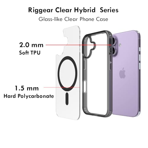RIGGEAR Shockproof Clear Hybrid Armor Magnetic Back Cover Case Compatible with MagSafe Accessories for iPhone 17 (Clear-Black TPU Bumper + Transparent PC) (Black MagRing) - Image 4