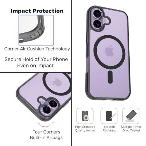 RIGGEAR Shockproof Clear Hybrid Armor Magnetic Back Cover Case Compatible with MagSafe Accessories for iPhone 17 (Clear-Black TPU Bumper + Transparent PC) (Black MagRing) - Image 3