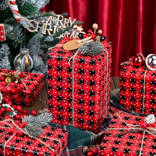 MAYPLUSS Wrapping Paper Roll 17in* 32.8 feet Red and Black Plaid with White Star for Christmas,Birthday,Party,Holiday,Vintage Wrapping Paper for all Occassions (TTL:46.8sqft) - Image 5