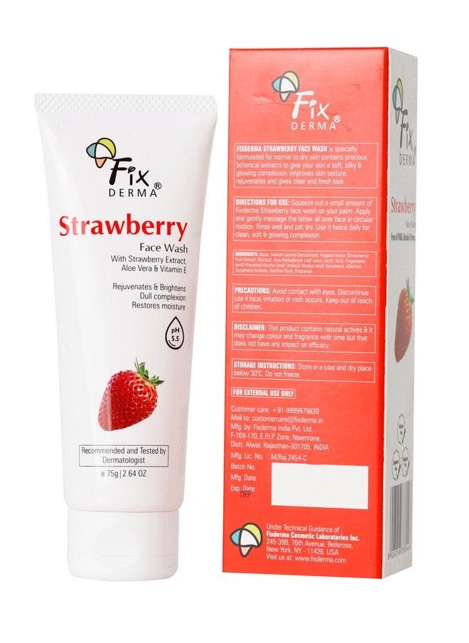 FIXDERMA Strawberry Face Wash With Vitamin E & Strawberry Extract ; Face Wash & Face Cleanser ; Face Wash For Oily Skin (All Type Skin) ; Face Wash For Women & Men 75G  - Image 1