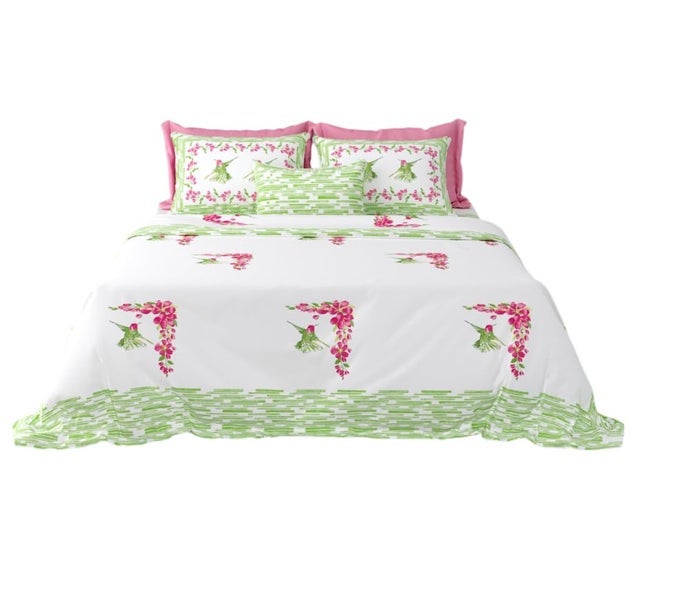E EZRA 120 BY 120 INCHES 100 PERCALE COTTON BED SHEETS 400 TC PARROT GREEN BEDSHEET FOR DOUBLE BED KING SIZE WITH 2 PILLOW COVERS WHITE SUPER KING LEAF
