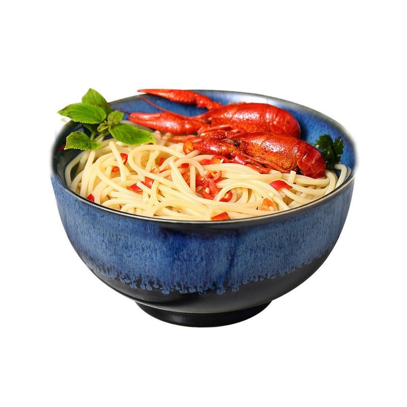 Japanese Style Ceramic Ramen Bowl Set of 2 Azure Glaze Porcelain Noodle Soup Rice Salad Bowls - Image 4