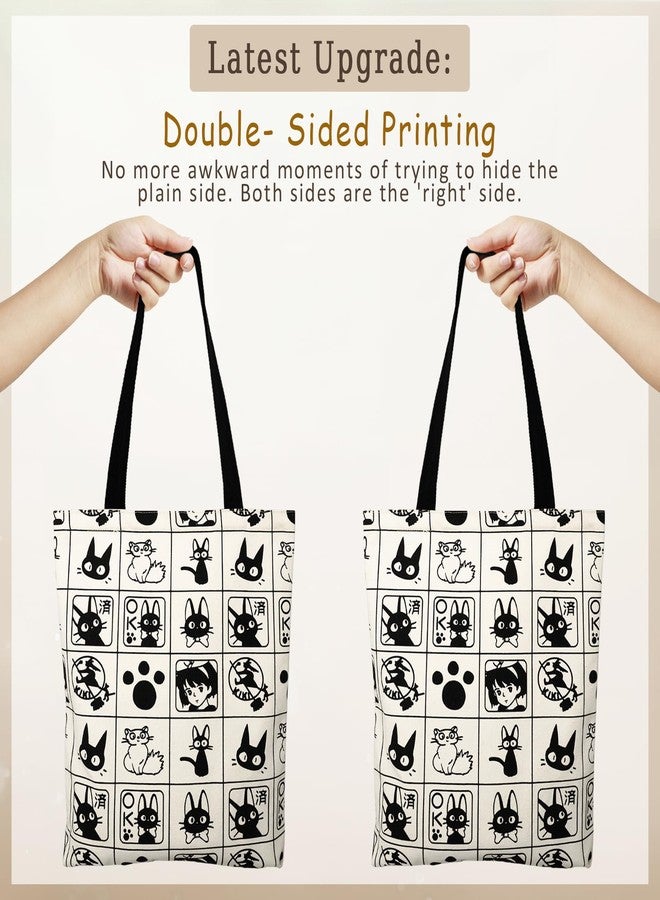 CosInStyle Cotton Canvas Reusable Grocery Bags Tote Bag with Inner Pocke, Black And White Pattern Printing. Totes Bags Shopping Gym And Travel (cat style) - Image 4