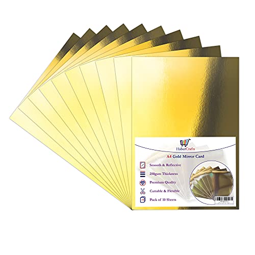 Habercrafts Gold Mirror Card A4 Gold Card Metallic Mirror Board Thick 250gsm Card Shiny Golden Sheets Mirror Foil Activity Craft Cardstock Reflective Shimmer Mirror Finish (Gold - 10 Sheets) - Image 1