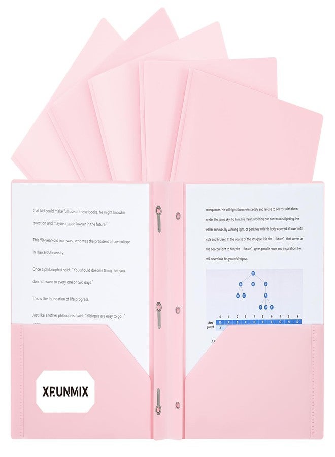 XRUNMIX Two-Pocket-Folders with 3 Prongs, Letter Size Plastic Folders with Pockets and Prongs, Poly Plastic Folders for Office & School. 6 Pastel Colors (Pink - 6 Packs) - Image 1