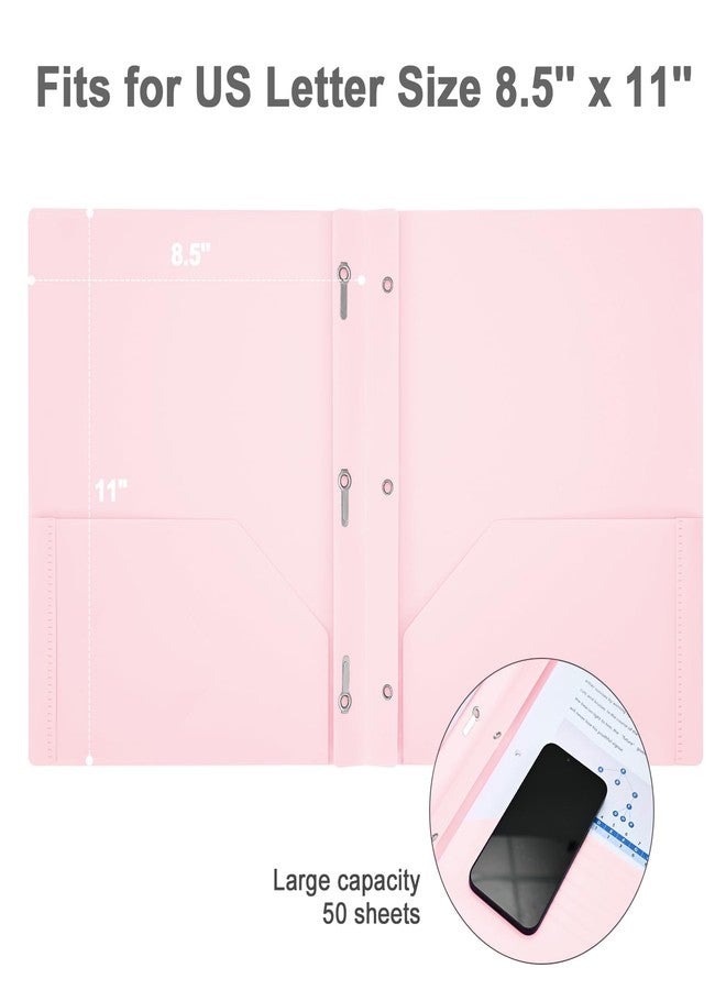 XRUNMIX Two-Pocket-Folders with 3 Prongs, Letter Size Plastic Folders with Pockets and Prongs, Poly Plastic Folders for Office & School. 6 Pastel Colors (Pink - 6 Packs) - Image 2