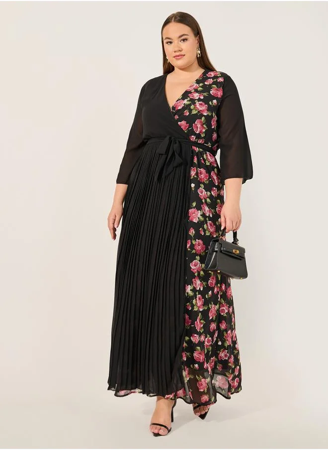 Styli Print 3/4th Sleeves A-Line Maxi Dress