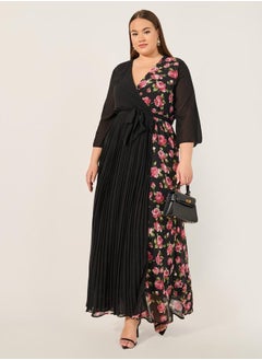 Styli Print 3/4th Sleeves A-Line Maxi Dress  - Image 1