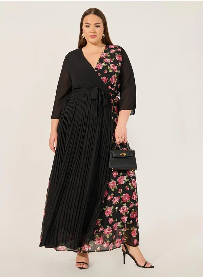 Styli Print 3/4th Sleeves A-Line Maxi Dress