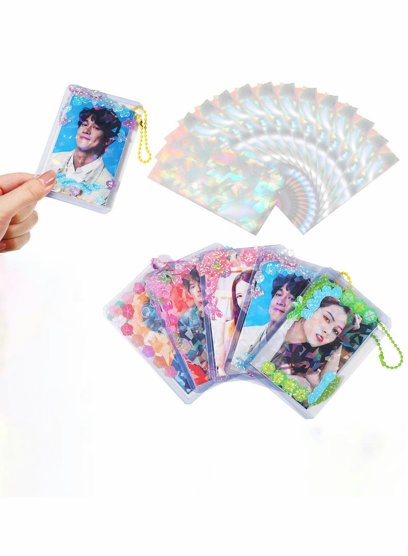 Excefore Holographic Card Sleeve Card Protector, 100PCS Black Lotus Double Side Foil Gemstone Rainbow Laser Flashing Trading Cards Shield Magic Card Protector Flashing Protective Idol Cover (Gemstone 65x90mm) - Image 1