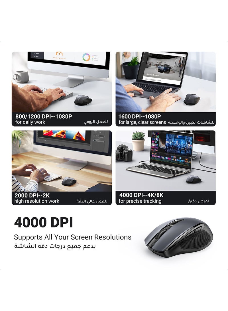 Ugreen Wireless Mouse Ergonomic Mice 2.4G USB Noiseless Portable Mouse for Laptop Tablet 5 DPI Adjustable Ultrafast Scrolling for PC HP Lenovo MacBook ASUS Dell USB - Image 4