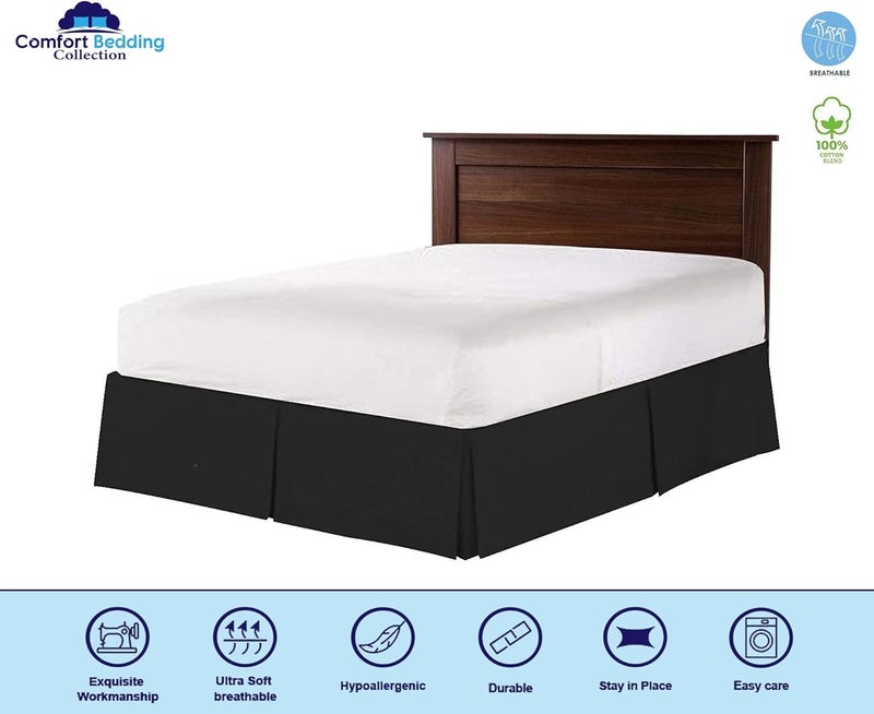 Comfort Bedding Collection تنورة سرير سحرية بحجم كينغ 18 بوصة انخفاض 100% مزيج قطن بدون رافع مرتبة تنورة سرير ملفوفة حول السرير مع زوايا غير مقسمة - اللون أسود - Image 2