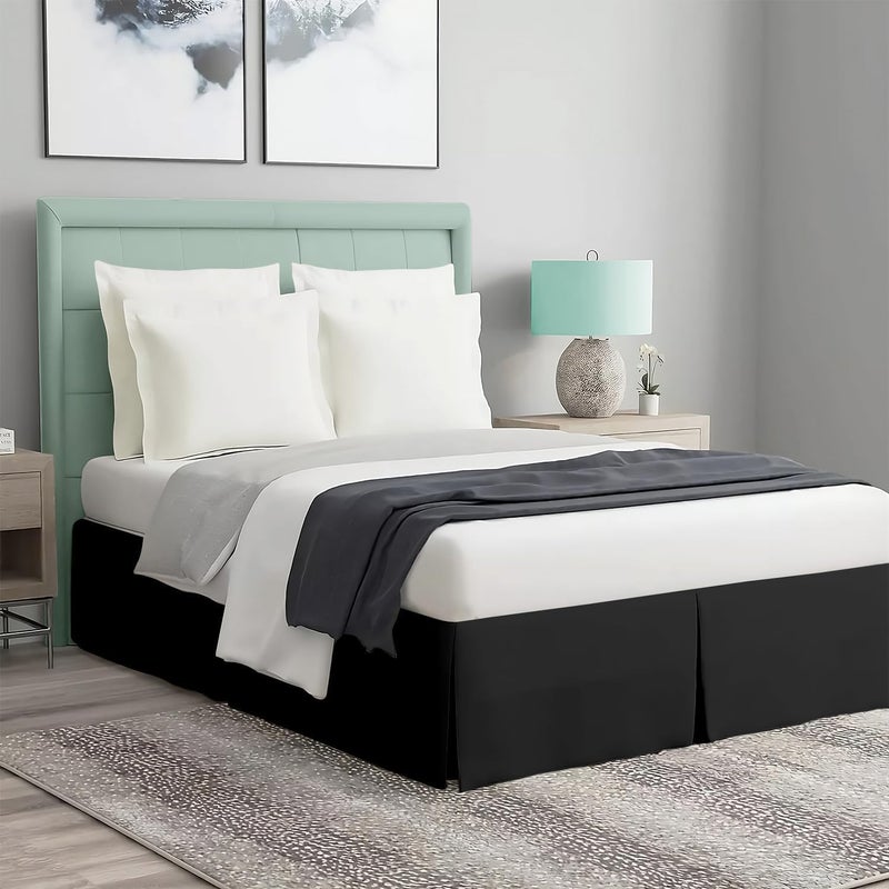 Comfort Bedding Collection تنورة سرير سحرية بحجم كينغ 18 بوصة انخفاض 100% مزيج قطن بدون رافع مرتبة تنورة سرير ملفوفة حول السرير مع زوايا غير مقسمة - اللون أسود - Image 1