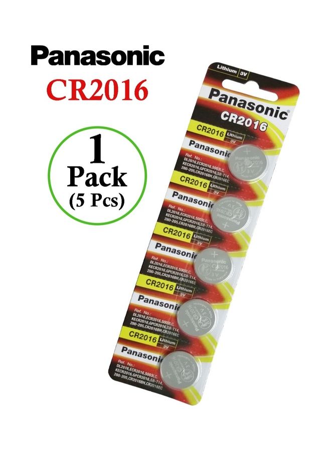 Panasonic CR2016 Lithium 3V Coin Cell Battery Silver- 5Pcs - Image 1