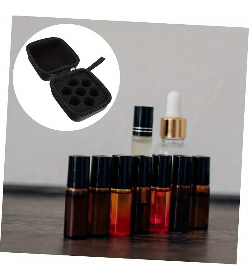 1pc Purple Zipper 7 Hole Foam Pad Essential Oil Storage Box With Removable Dividers Lightweight Holds 0.17oz Bottles Ideal For Nail Polish Rhinestones Storage Rack Casual Style No Washing Required - Image 5