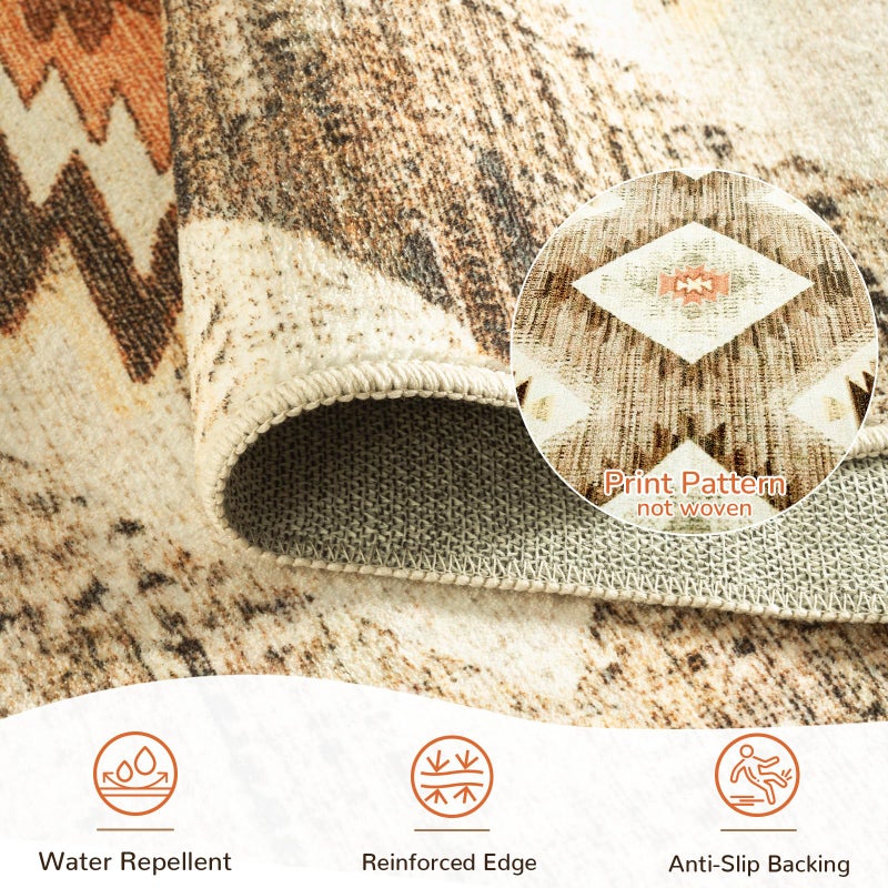 BESTSWEETIE Area Rug 6x9 Rug Machine Washable Non-Slip Low Pile Print Pattern Western Rug for Living Room Bedroom Entryway Tribal Series -Cream/Camel - Image 3