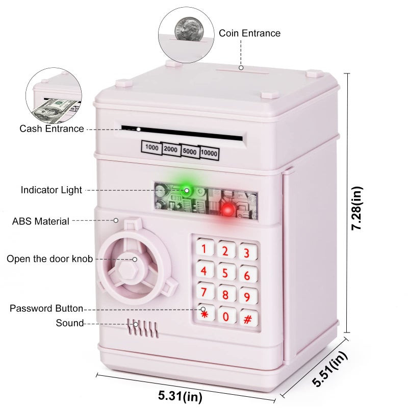 Refasy Electronic Piggy Bank Money Safe Password Money Box for Kids Ages 3+, ATM Bank Safe Coin Cash Banks Money Saving Box, Birthday for Boys Girls 3 4 5 6 7 8 9 10 Years Old - Image 3