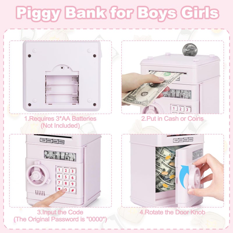 Refasy Electronic Piggy Bank Money Safe Password Money Box for Kids Ages 3+, ATM Bank Safe Coin Cash Banks Money Saving Box, Birthday for Boys Girls 3 4 5 6 7 8 9 10 Years Old - Image 4