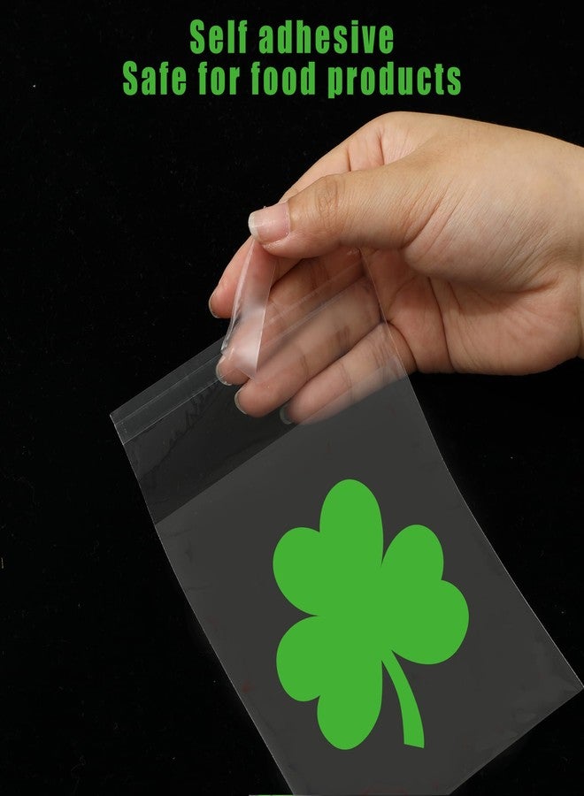 Whaline 320 Pcs St. Patrick's Day Self Adhesive Treat Bag Clear Cellophane Candy Bags Green Shamrock Clover Plastic Goodie Bags for Irish Holiday Party Favors Supplies - Image 4