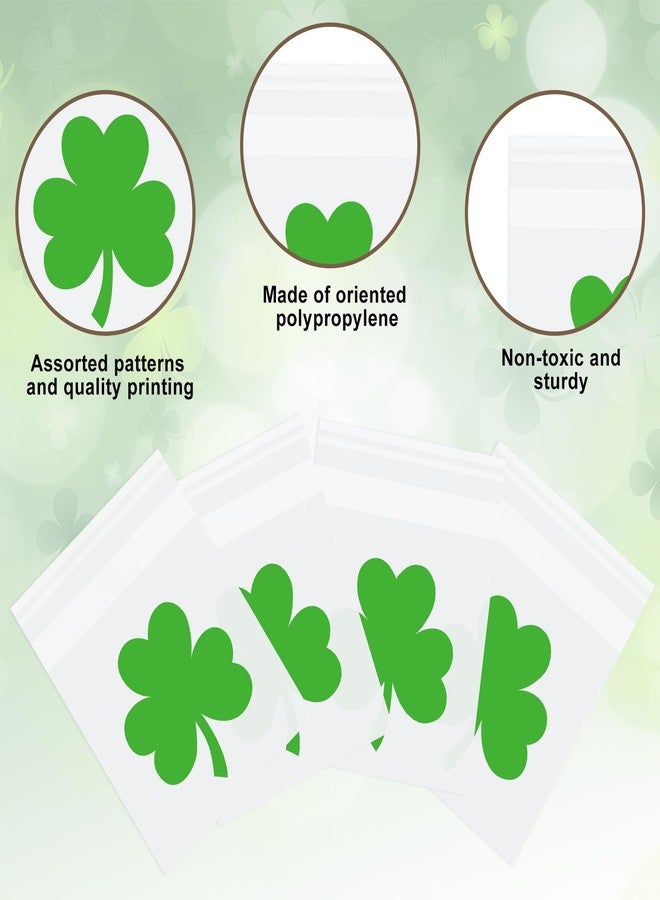 Whaline 320 Pcs St. Patrick's Day Self Adhesive Treat Bag Clear Cellophane Candy Bags Green Shamrock Clover Plastic Goodie Bags for Irish Holiday Party Favors Supplies - Image 3