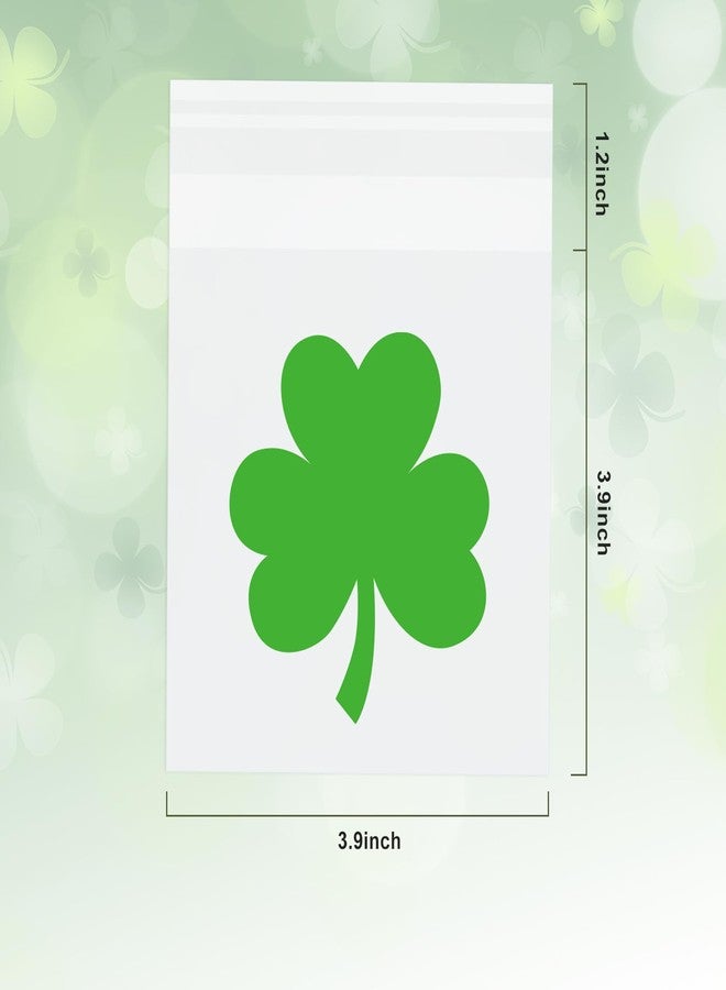 Whaline 320 Pcs St. Patrick's Day Self Adhesive Treat Bag Clear Cellophane Candy Bags Green Shamrock Clover Plastic Goodie Bags for Irish Holiday Party Favors Supplies - Image 2