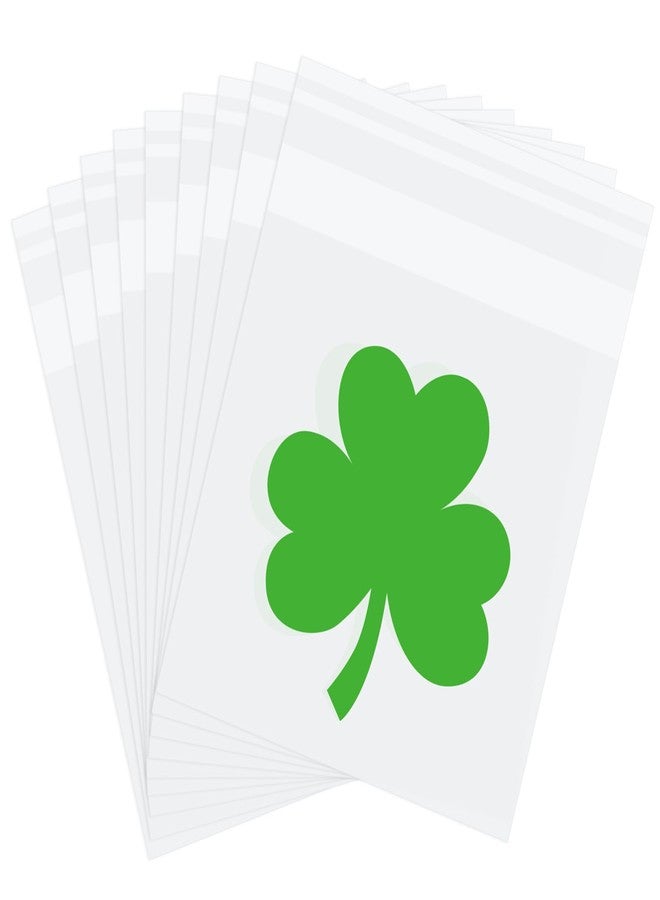 Whaline 320 Pcs St. Patrick's Day Self Adhesive Treat Bag Clear Cellophane Candy Bags Green Shamrock Clover Plastic Goodie Bags for Irish Holiday Party Favors Supplies - Image 1