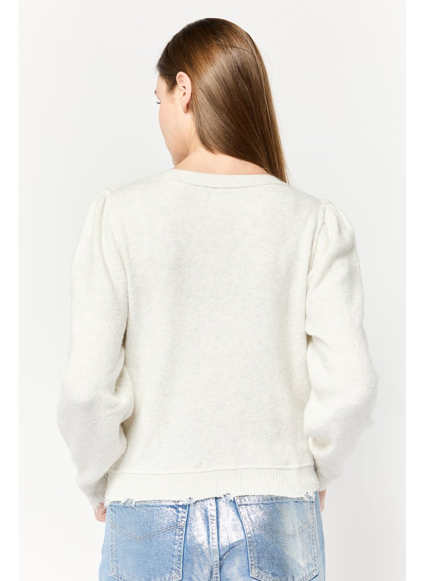 Aerie Women Crew Neck Textured Sweaters, Light Grey  - Image 3