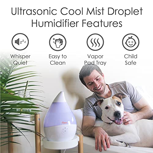 Crane Teardrop Ultrasonic Cool Mist Humidifier for Baby Nursery, 0.5 Gallon, Adjustable Settings, Essential Oil Diffuser White - Image 2