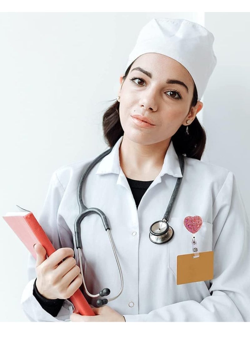 Bukela 3 Pack ID Card Holder Retractable Clip, Retractable ID Badge Holder Reel with Alligator Clip, ID Card Supplies, Bling Name Badge Reels Card Holder for Office Worker Teacher Doctor Nurse (Heart) - Image 4