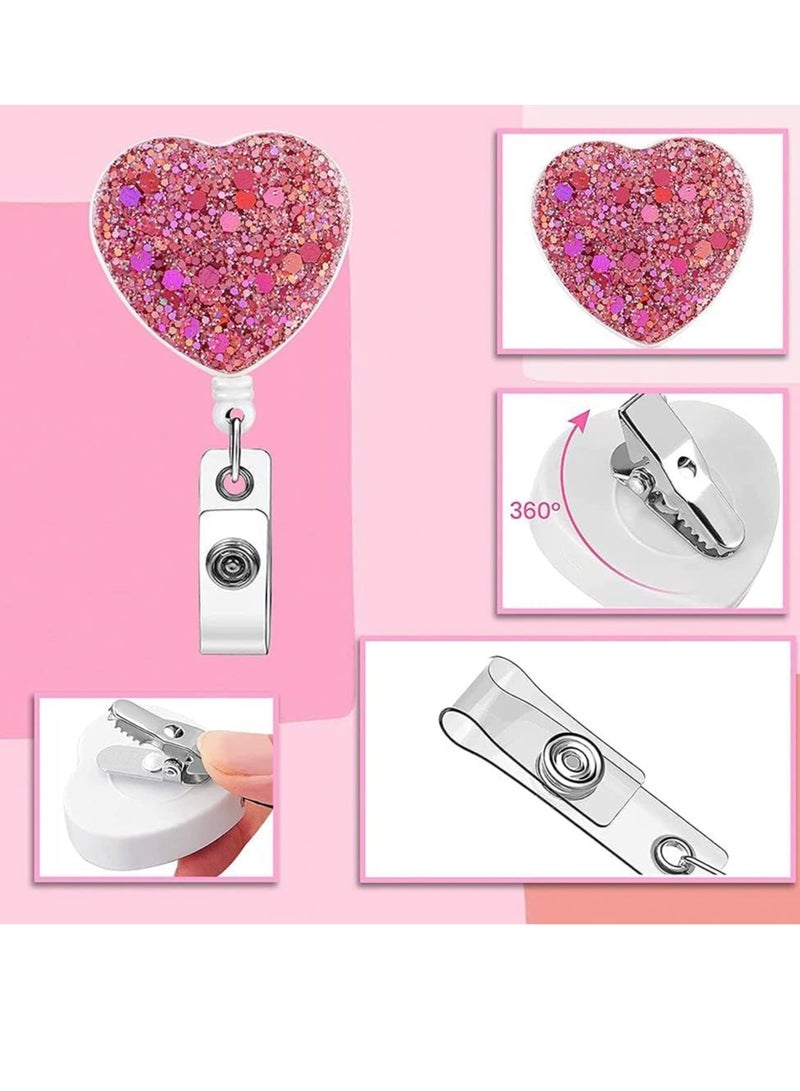 Bukela 3 Pack ID Card Holder Retractable Clip, Retractable ID Badge Holder Reel with Alligator Clip, ID Card Supplies, Bling Name Badge Reels Card Holder for Office Worker Teacher Doctor Nurse (Heart) - Image 5