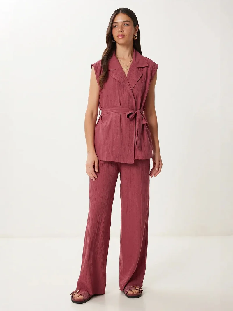 Happiness İstanbul ISTANBUL High Waist Two-Piece Set with Shirt Collar and Wide Leg Pants