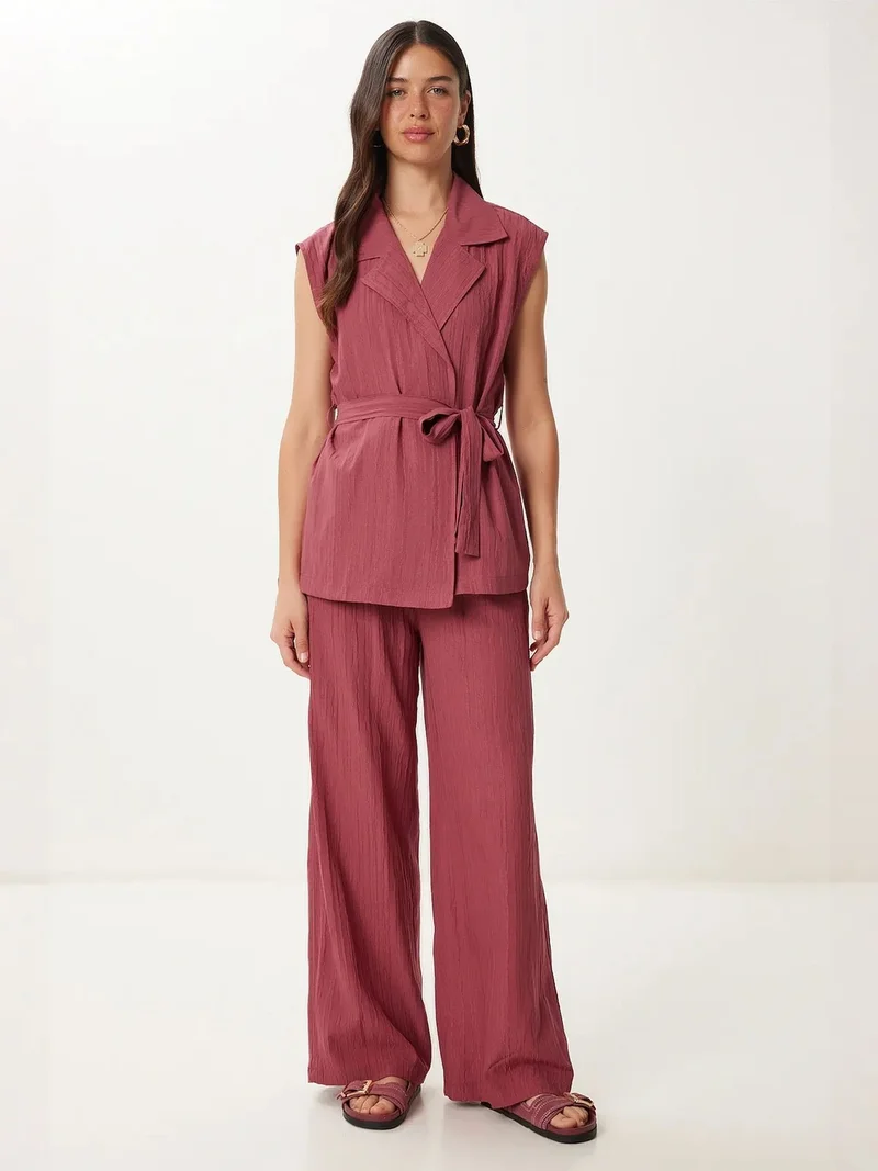 Happiness İstanbul ISTANBUL High Waist Two-Piece Set with Shirt Collar and Wide Leg Pants