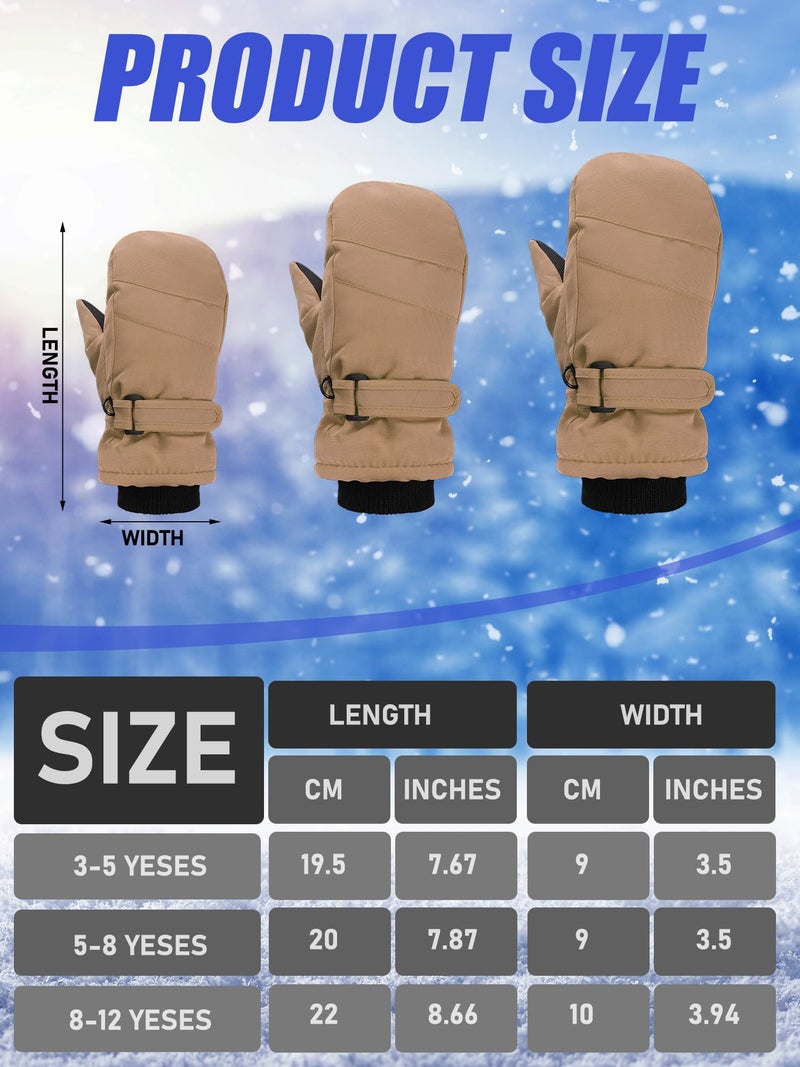Newcotte 6 Pairs Winter Ski Mittens Kids Waterproof Warm Snow Gloves for Boys Girls Cold Weather Outdoor Activities(White, Light Gray, Light Brown, Brown, Dark Gray, Black,5-8 Years) - Image 3
