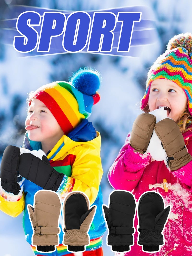 Newcotte 6 Pairs Winter Ski Mittens Kids Waterproof Warm Snow Gloves for Boys Girls Cold Weather Outdoor Activities(White, Light Gray, Light Brown, Brown, Dark Gray, Black,5-8 Years) - Image 2