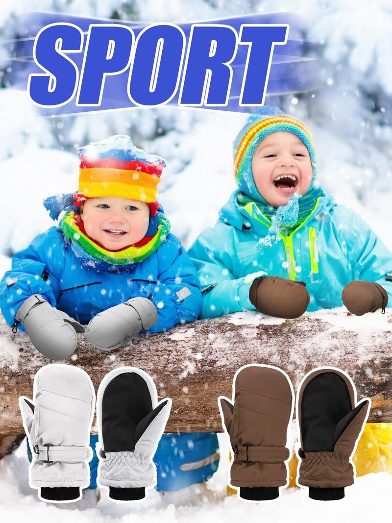 Newcotte 6 Pairs Winter Ski Mittens Kids Waterproof Warm Snow Gloves for Boys Girls Cold Weather Outdoor Activities(White, Light Gray, Light Brown, Brown, Dark Gray, Black,5-8 Years) - Image 5