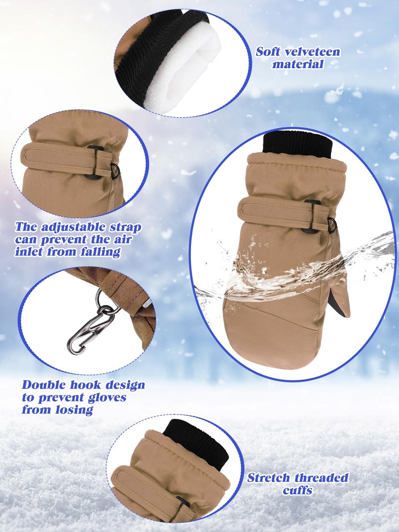 Newcotte 6 Pairs Winter Ski Mittens Kids Waterproof Warm Snow Gloves for Boys Girls Cold Weather Outdoor Activities(White, Light Gray, Light Brown, Brown, Dark Gray, Black,5-8 Years) - Image 4