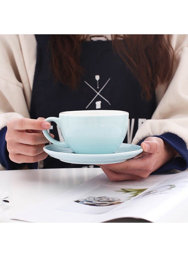 Coffeezone Cappuccino Barista Latte Art Cup and Saucer New Bone China for Coffee Shop (Glossy Light Blue, 8.5 oz) - Image 5