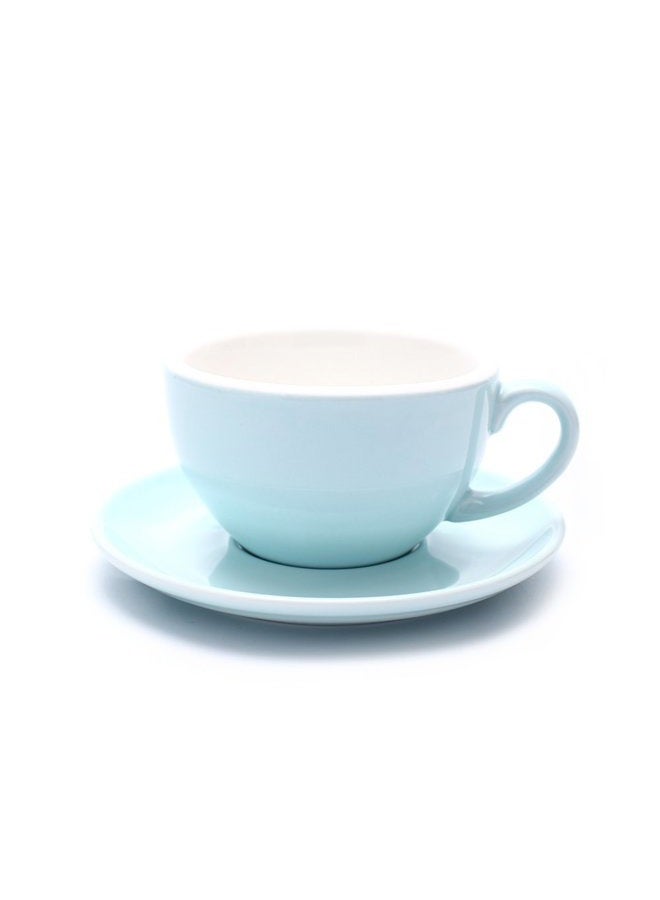 Coffeezone Cappuccino Barista Latte Art Cup and Saucer New Bone China for Coffee Shop (Glossy Light Blue, 8.5 oz) - Image 1