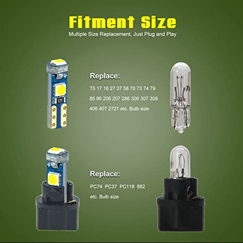 DODOFUN Blue T5 PC74 PC37 PC118 T10 PC168 PC175 PC194 PC194B PC195 PC160 PC161 Instrument Cluster Light LED Bulb Replacement 37 74 73 2723 2721 158 168 194 2825 Dashboard Panel Gauge Indicator Lamp N Sockets - Image 4