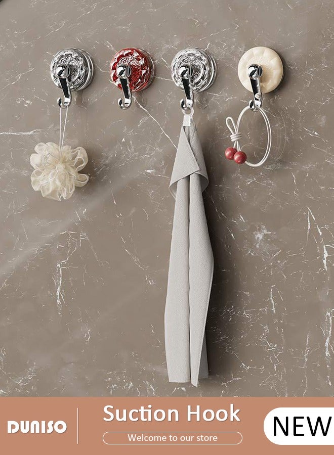 DUNISO 4pcs Powerful Suction Hook, Heavy Duty Suction Cup Hooks, Drill-Free Waterproof Shower Suction Hanger and Towel Hook, Removeable and Reusable Suction Cup for Window Glass Door Kitchen Bathroom - Image 1