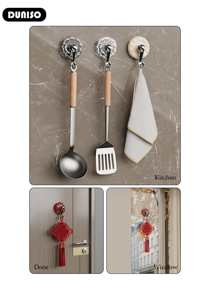 DUNISO 4pcs Powerful Suction Hook, Heavy Duty Suction Cup Hooks, Drill-Free Waterproof Shower Suction Hanger and Towel Hook, Removeable and Reusable Suction Cup for Window Glass Door Kitchen Bathroom - Image 3