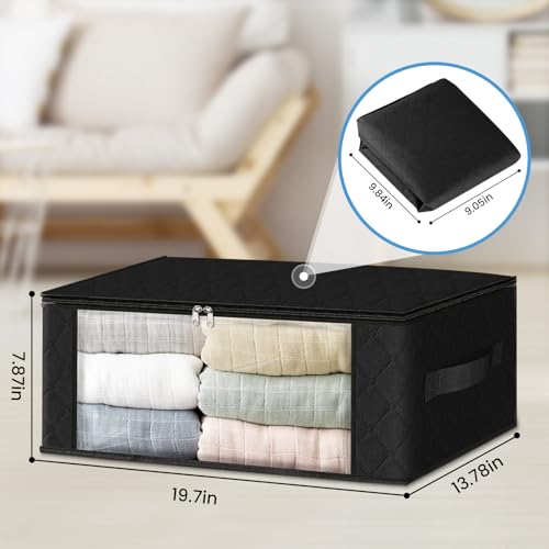 HomeHacks حقائب تخزين الملابس القابلة للطي من HomeHacks - عبوة 3 قطع مع نافذة كبيرة واضحة ومقابض قوية لخزانة الملابس، السكن الجامعي، الوسائد، الأغطية، الملابس، البطانيات، 35 لتر، أسود - Image 2