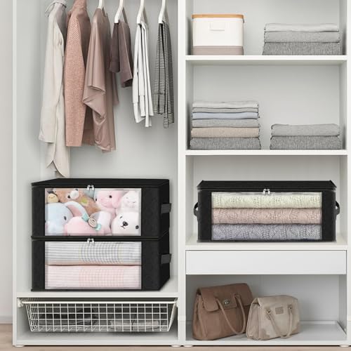 HomeHacks حقائب تخزين الملابس القابلة للطي من HomeHacks - عبوة 3 قطع مع نافذة كبيرة واضحة ومقابض قوية لخزانة الملابس، السكن الجامعي، الوسائد، الأغطية، الملابس، البطانيات، 35 لتر، أسود - Image 5