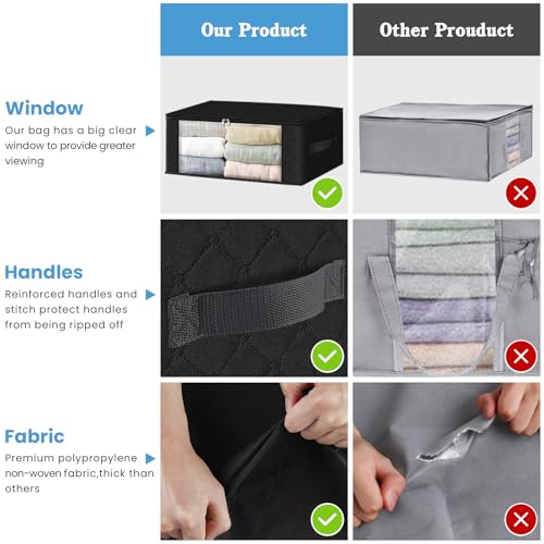HomeHacks حقائب تخزين الملابس القابلة للطي من HomeHacks - عبوة 3 قطع مع نافذة كبيرة واضحة ومقابض قوية لخزانة الملابس، السكن الجامعي، الوسائد، الأغطية، الملابس، البطانيات، 35 لتر، أسود - Image 4